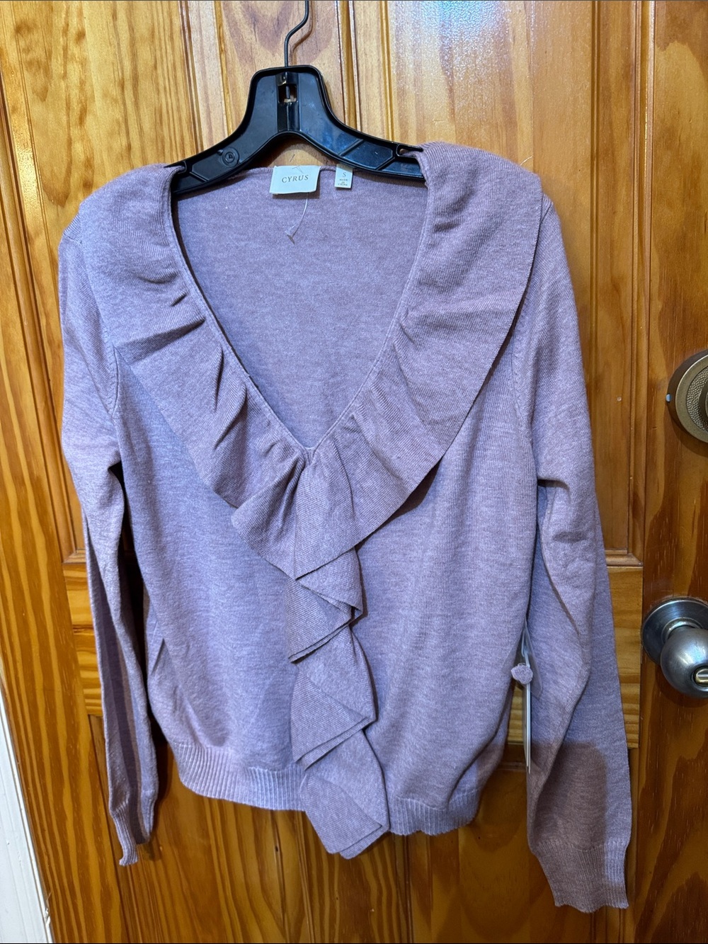 Cyrus Mauve Ruffle V-Neck Sweater